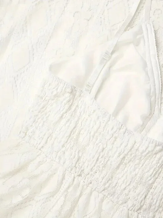 Women's Crochet Lace Maxi Dress Spaghetti Strap V Neck Cami Beach Boho Sundress - Picture 8 of 9